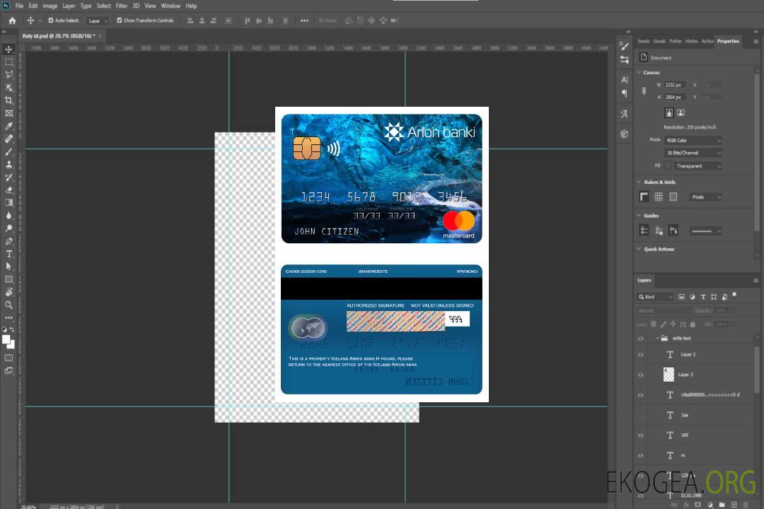 Mastercard de la banque Islande Arion template